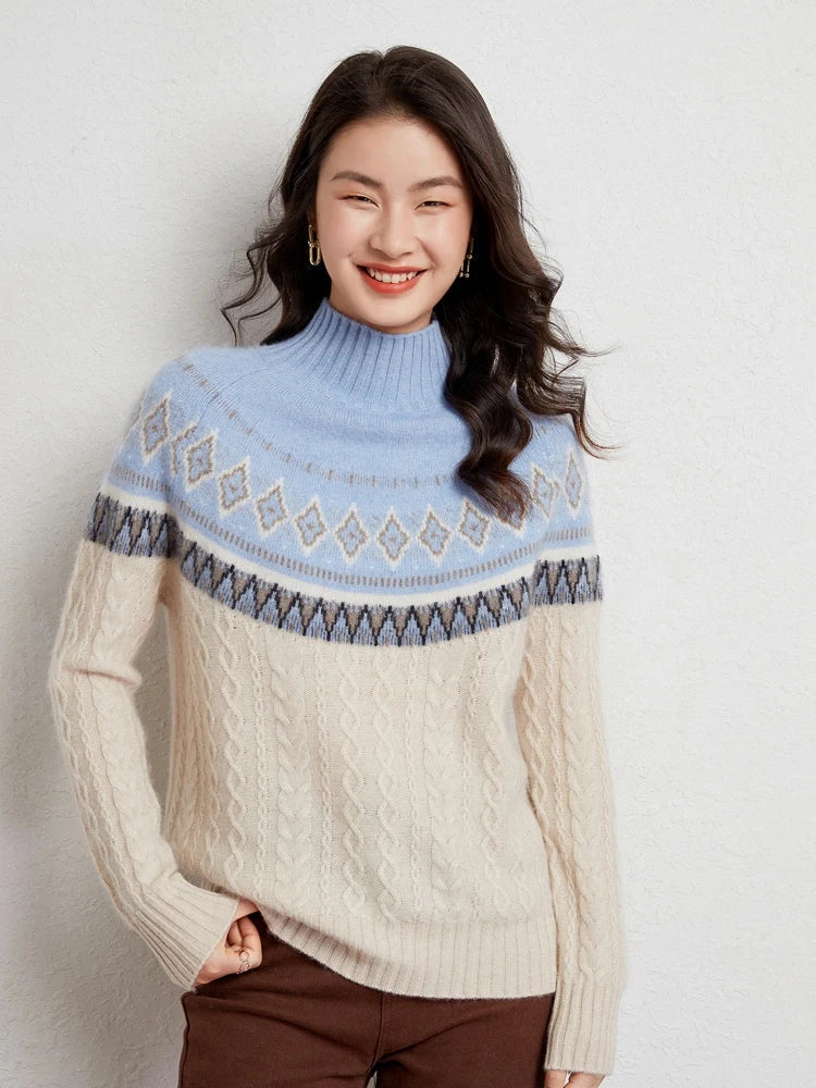 Rachel | Jersey de cuello alto simulado Fair Isle de lana