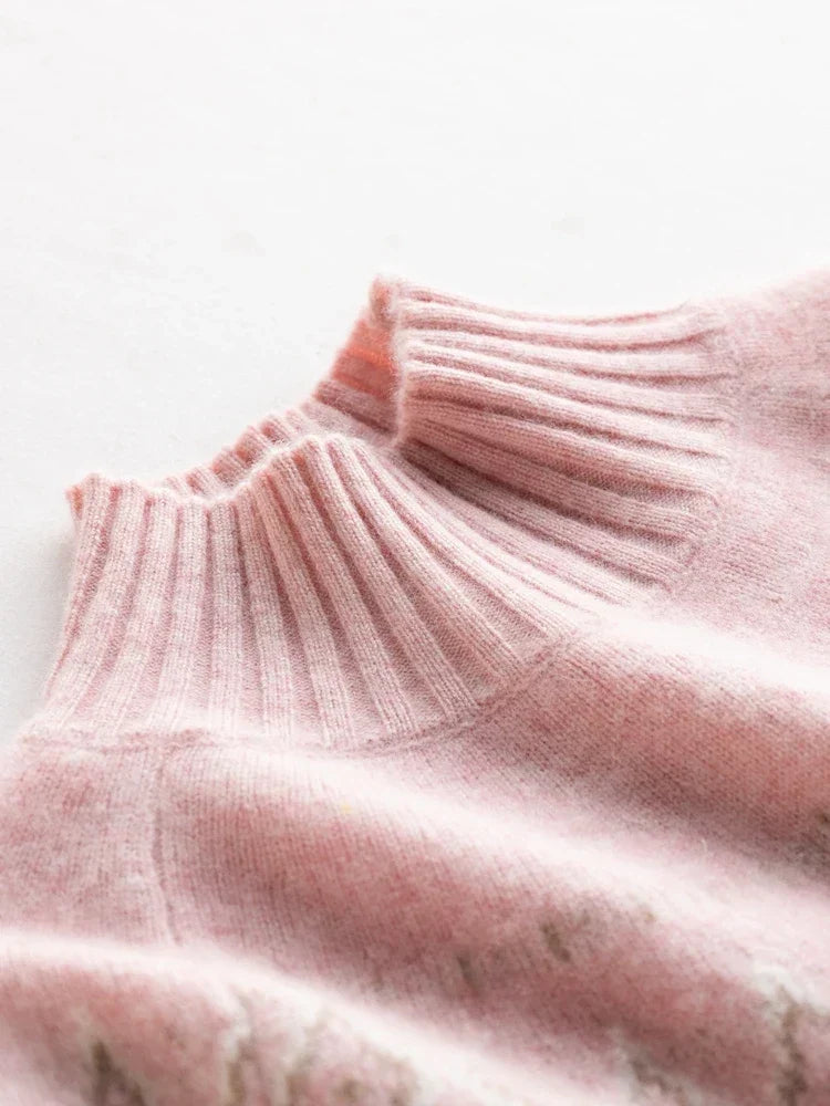 Rachel | Jersey de cuello alto simulado Fair Isle de lana