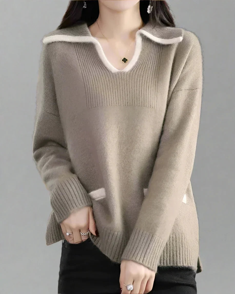 Rowena | Wool Collared V-Neck Jumper