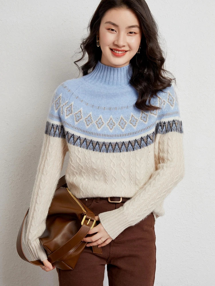 Rachel | Jersey de cuello alto simulado Fair Isle de lana