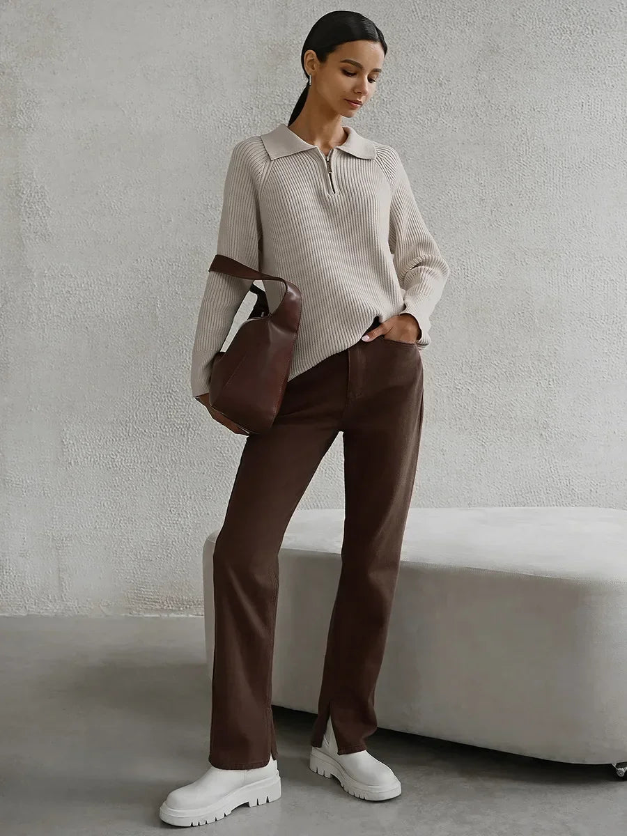 Ruth | Jersey de cuello alto con cremallera y textura acanalada