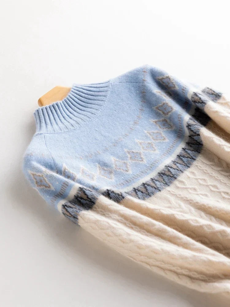 Rachel | Jersey de cuello alto simulado Fair Isle de lana