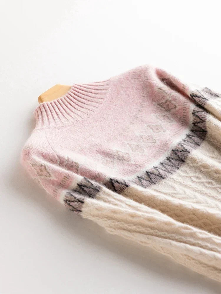 Rachel | Jersey de cuello alto simulado Fair Isle de lana