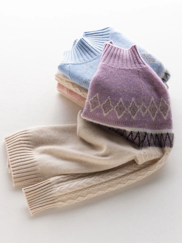 Rachel | Jersey de cuello alto simulado Fair Isle de lana