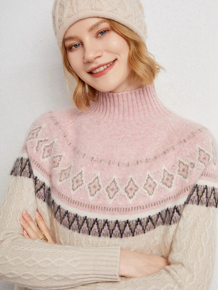 Rachel | Jersey de cuello alto simulado Fair Isle de lana