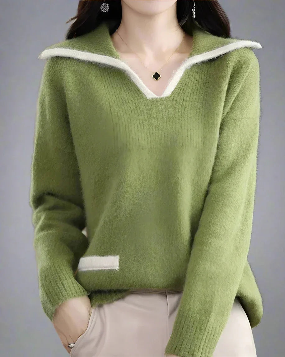 Rowena | Wool Collared V-Neck Jumper