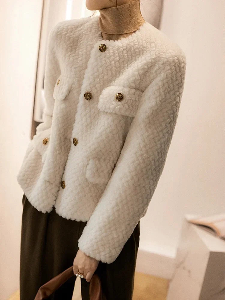 Elspeth | Chaqueta de tweed texturizado con botones dorados