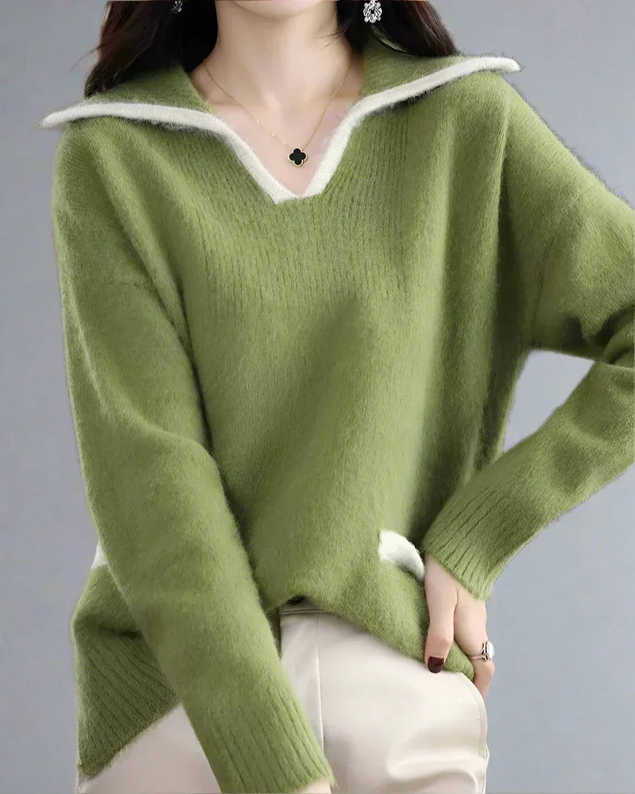 Rowena | Wool Collared V-Neck Jumper