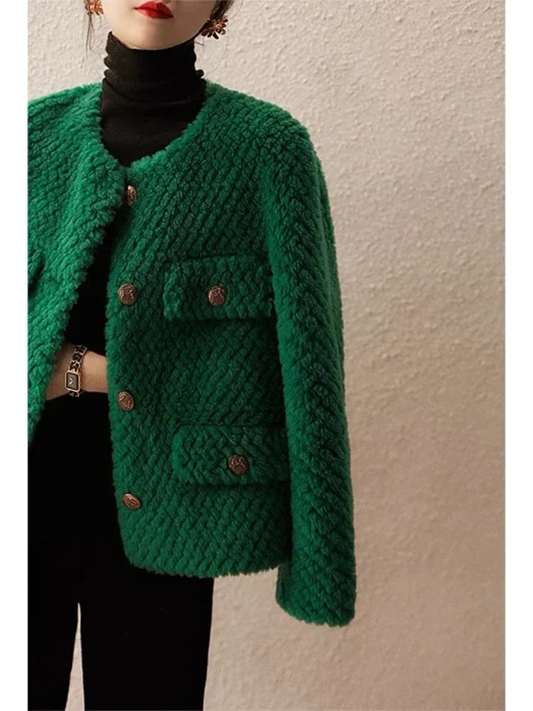 Elspeth | Chaqueta de tweed texturizado con botones dorados