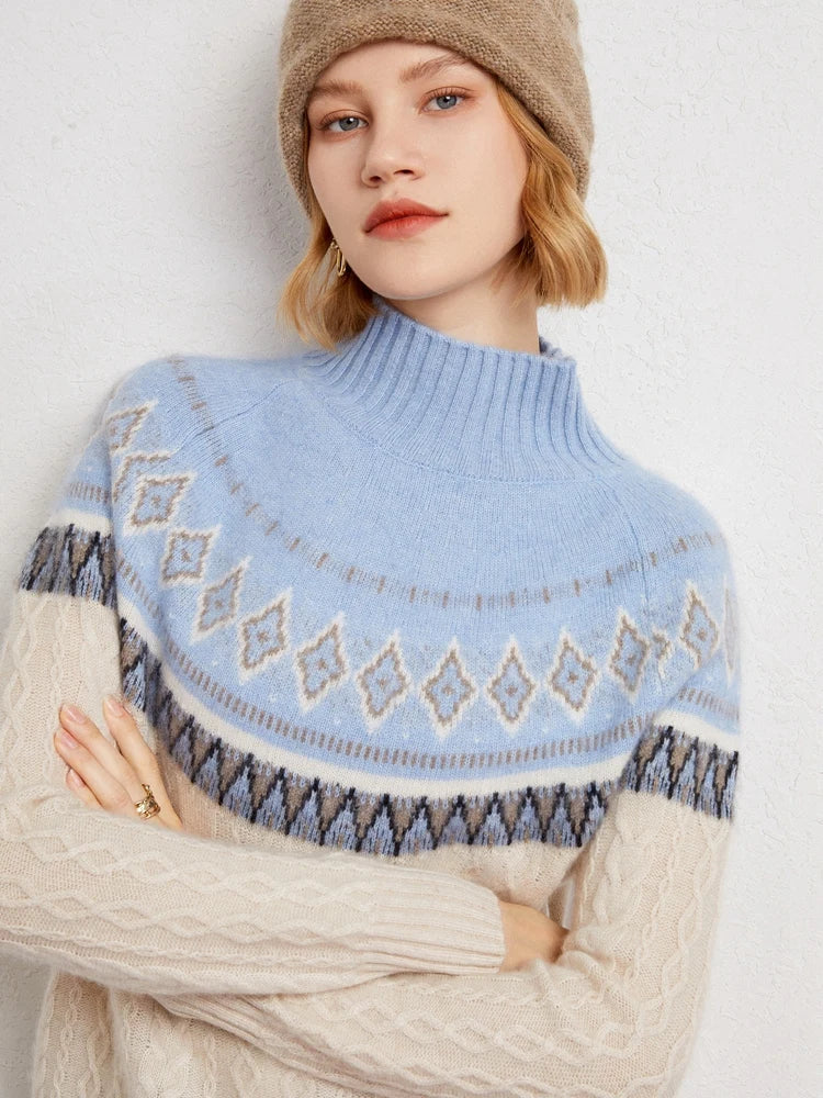 Rachel | Jersey de cuello alto simulado Fair Isle de lana