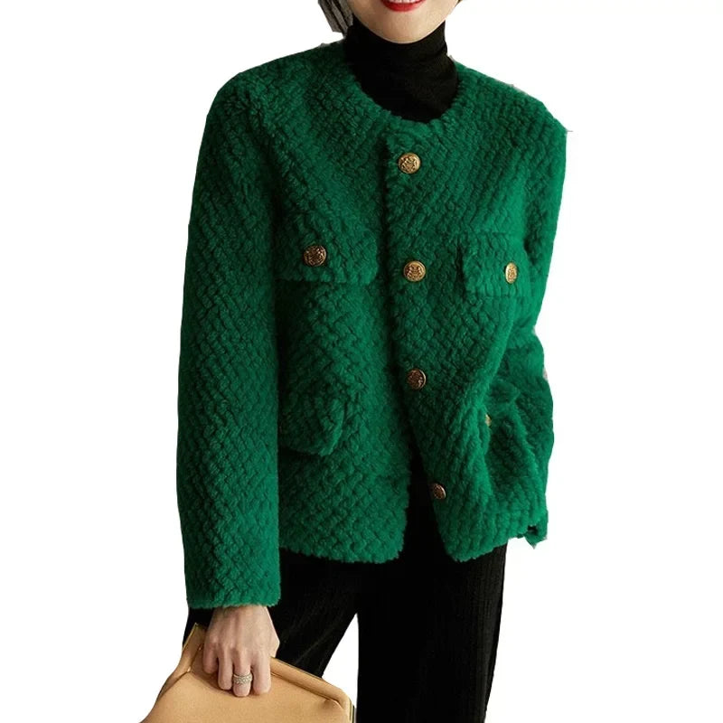 Elspeth | Chaqueta de tweed texturizado con botones dorados