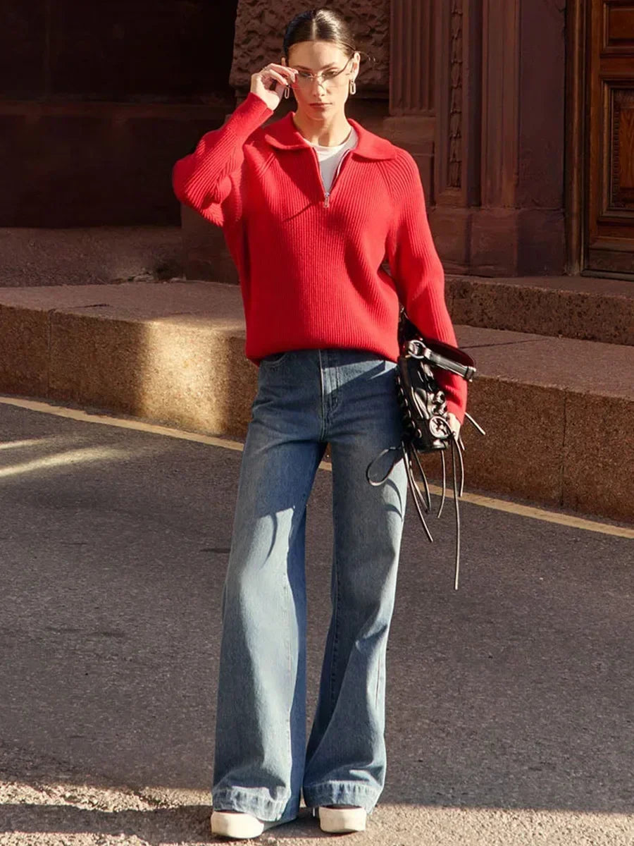 Ruth | Jersey de cuello alto con cremallera y textura acanalada