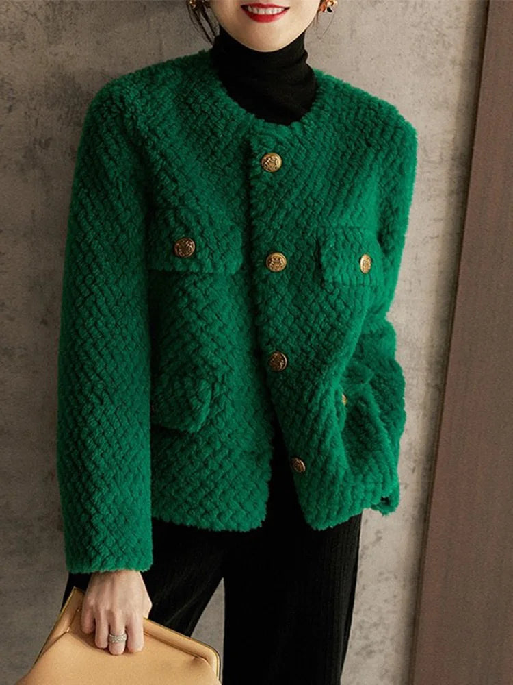 Elspeth | Chaqueta de tweed texturizado con botones dorados
