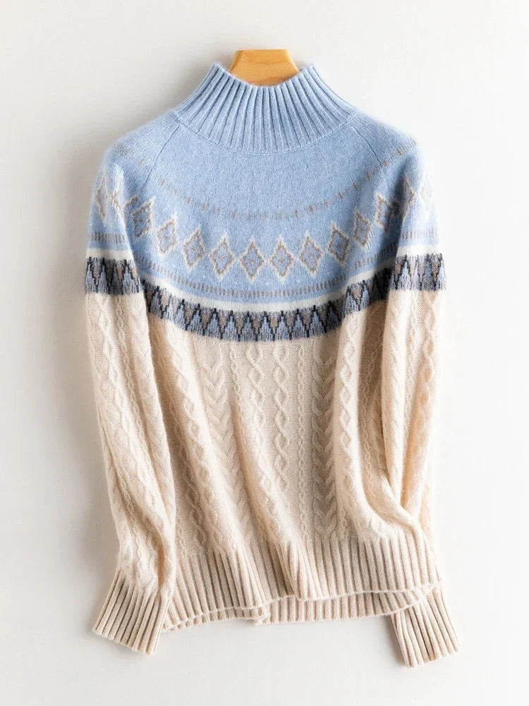 Rachel | Jersey de cuello alto simulado Fair Isle de lana