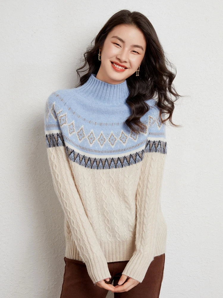 Rachel | Jersey de cuello alto simulado Fair Isle de lana