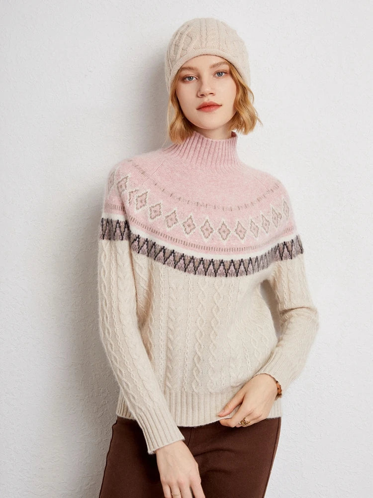 Rachel | Jersey de cuello alto simulado Fair Isle de lana