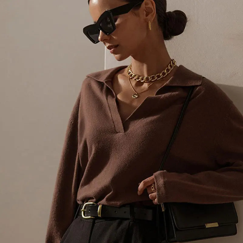 Nell | Merino Wool Collared Knit Polo Top