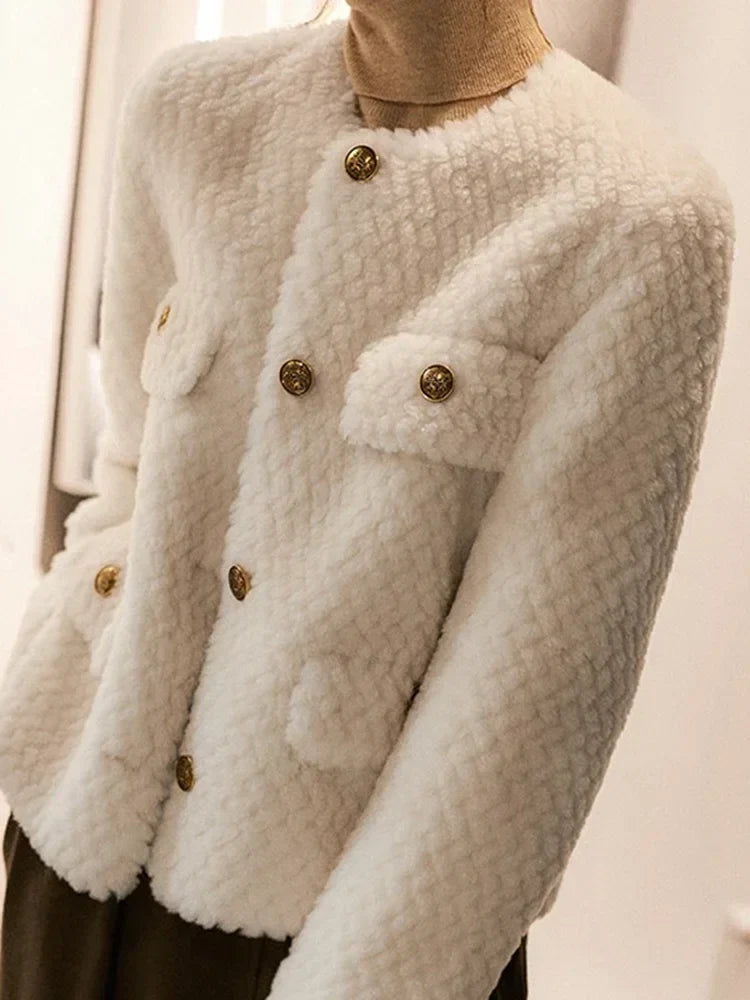 Elspeth | Chaqueta de tweed texturizado con botones dorados