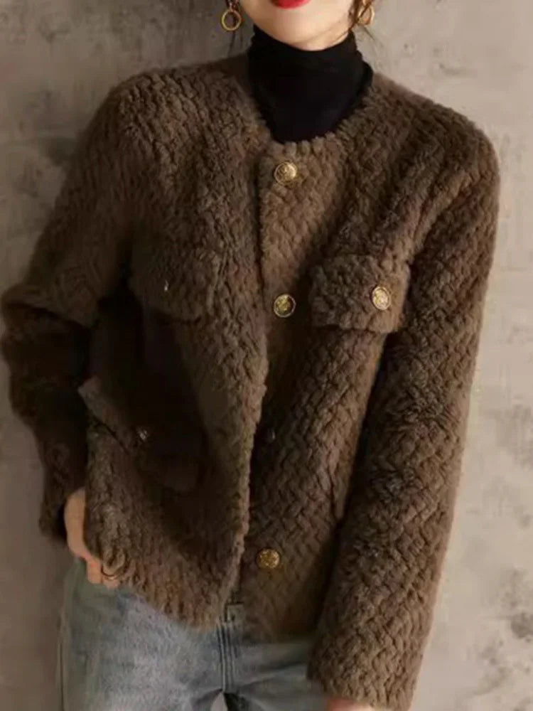 Elspeth | Chaqueta de tweed texturizado con botones dorados