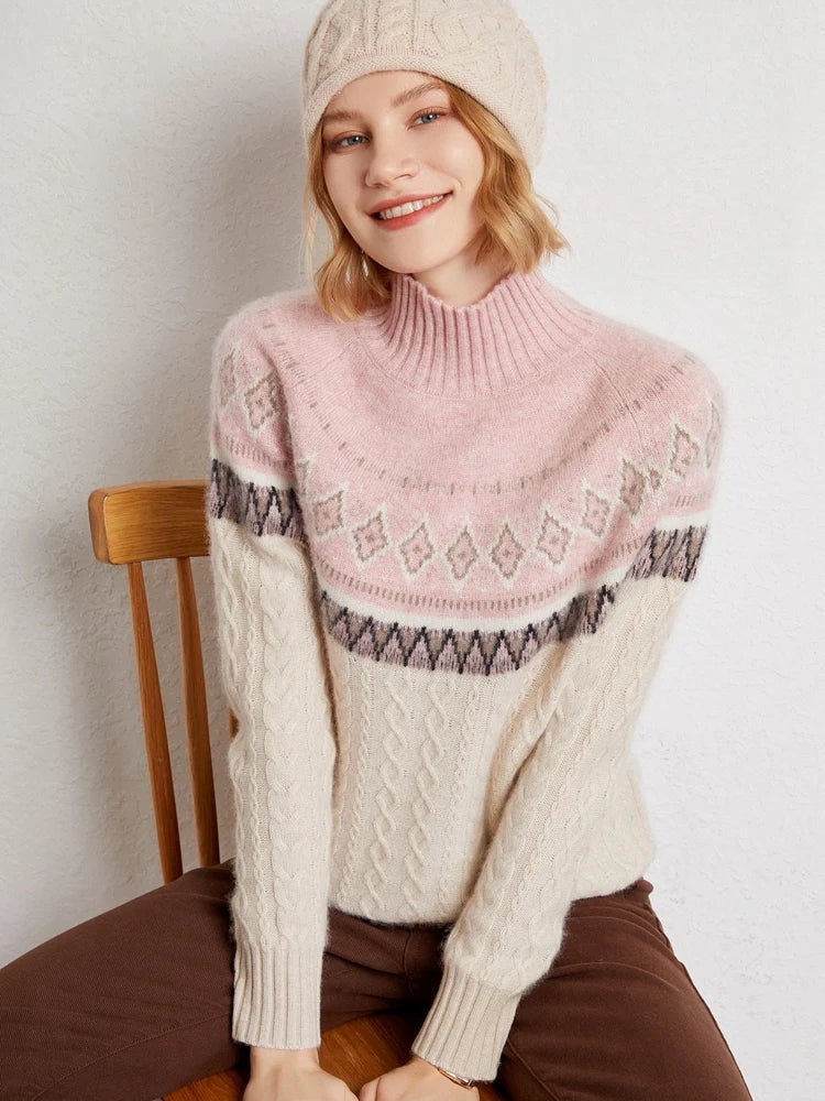 Rachel | Jersey de cuello alto simulado Fair Isle de lana