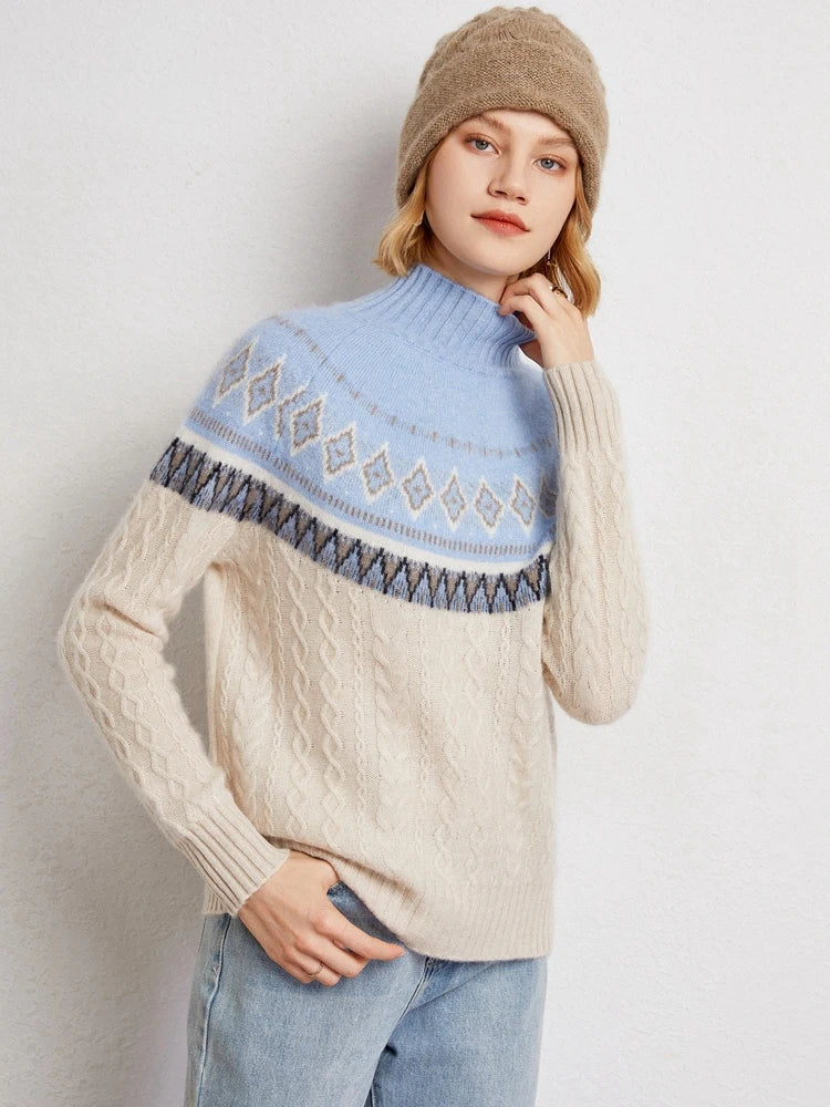 Rachel | Jersey de cuello alto simulado Fair Isle de lana