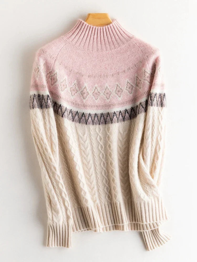 Rachel | Jersey de cuello alto simulado Fair Isle de lana