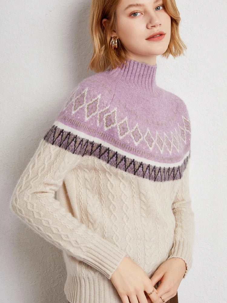 Rachel | Jersey de cuello alto simulado Fair Isle de lana