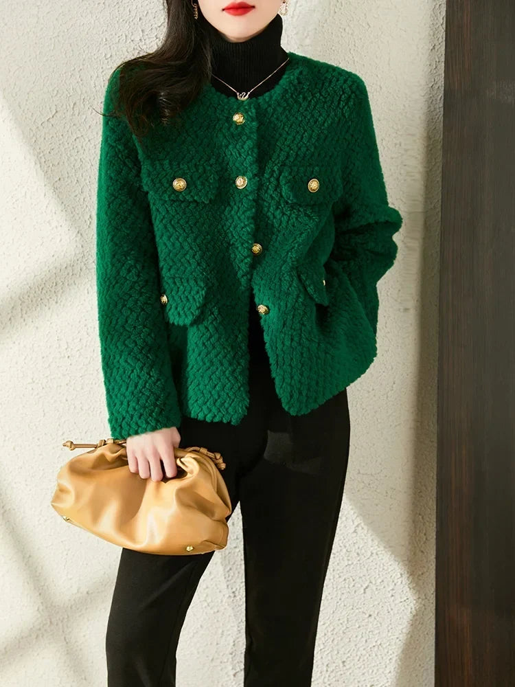 Elspeth | Chaqueta de tweed texturizado con botones dorados
