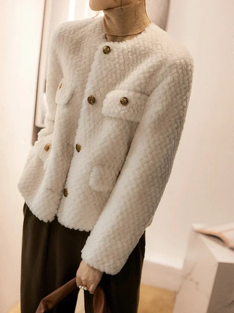 Elspeth | Chaqueta de tweed texturizado con botones dorados