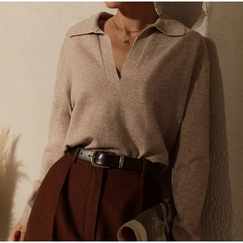 Nell | Merino Wool Collared Knit Polo Top