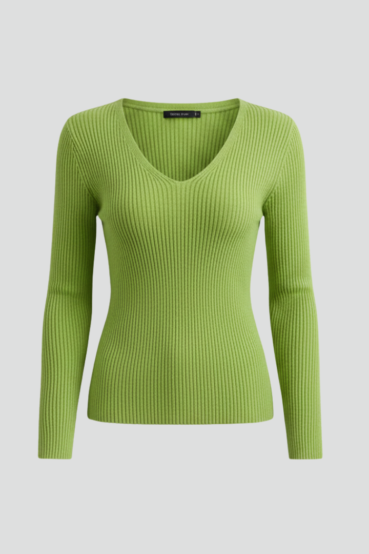 Rebecca | Jersey de punto acanalado con cuello de pico