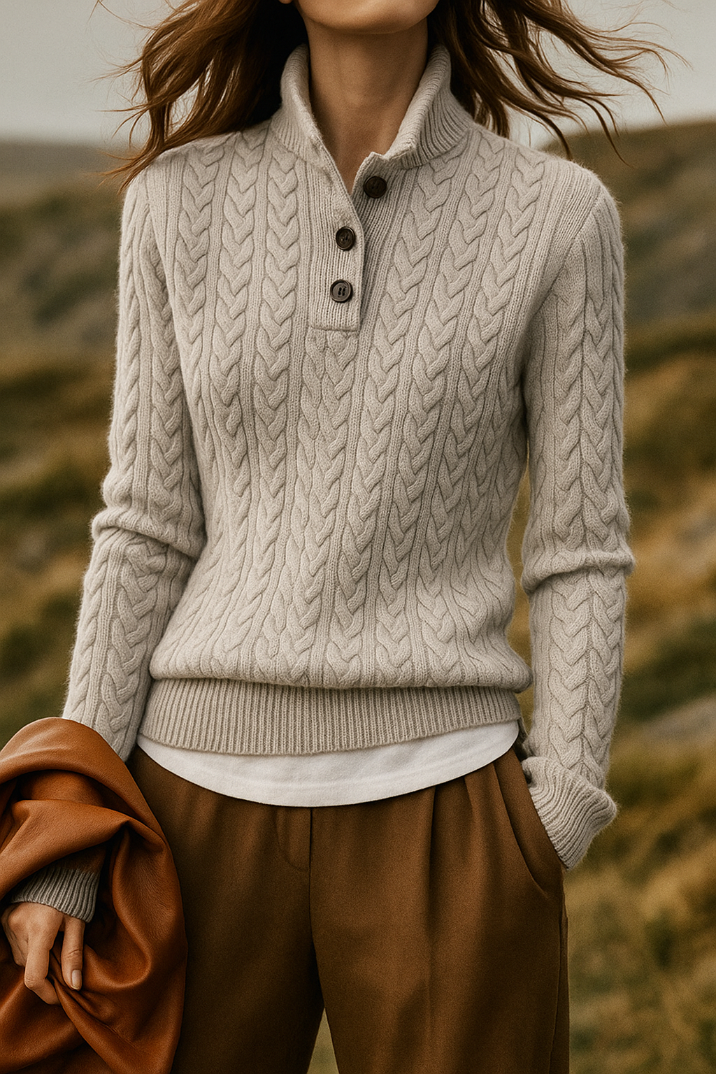 Esther | Cable Knit Button-Neck Jumper
