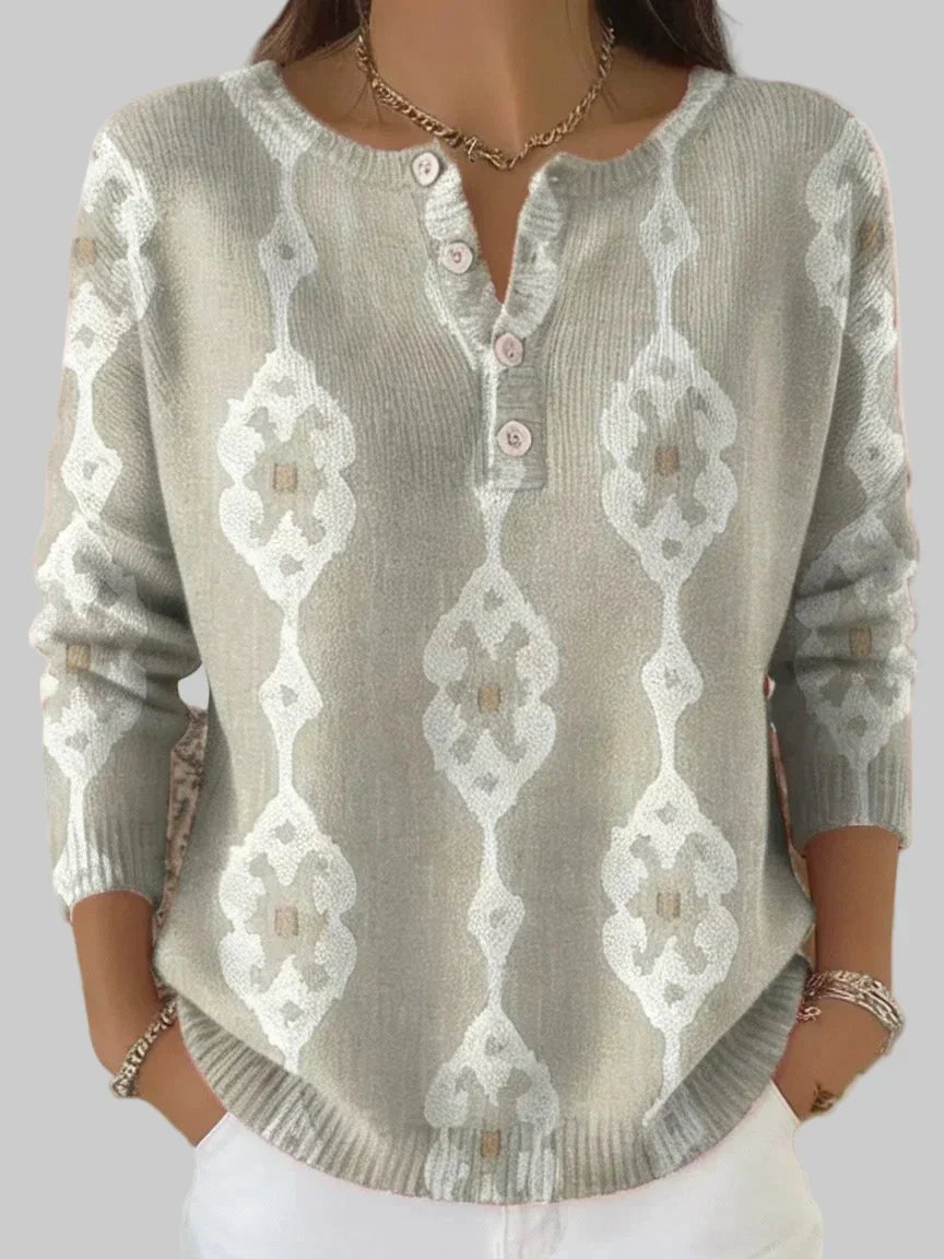Colorful abstract patterned henley jumper
