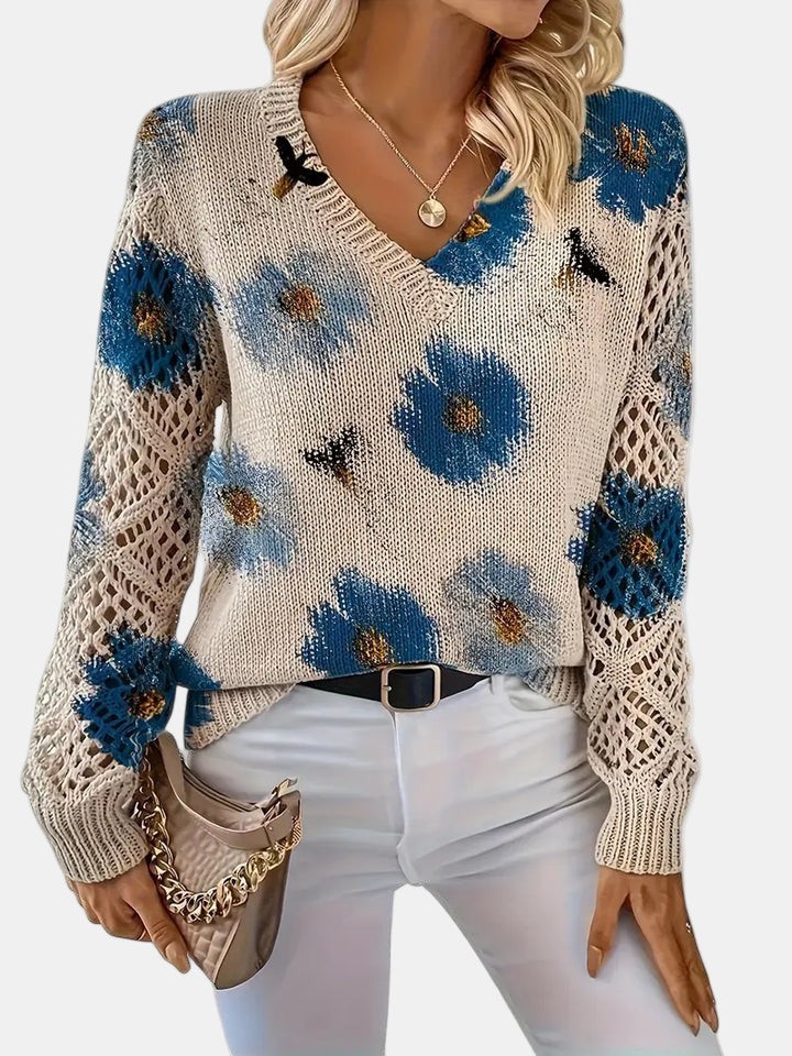 Sidonie | Suéter de punto con cuello de pico y estampado floral