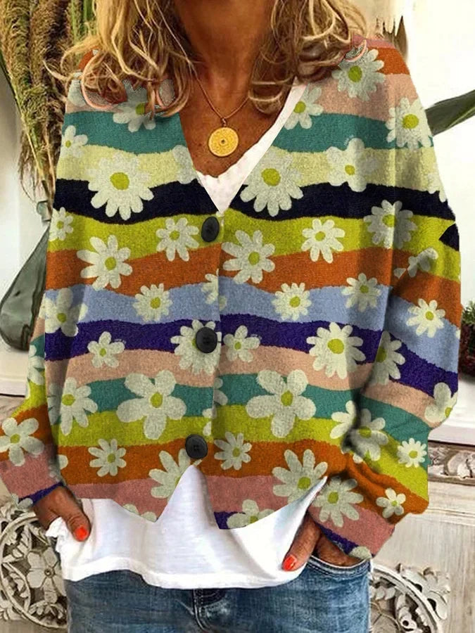 Ivy | Floral Stripe Knit Cardigan
