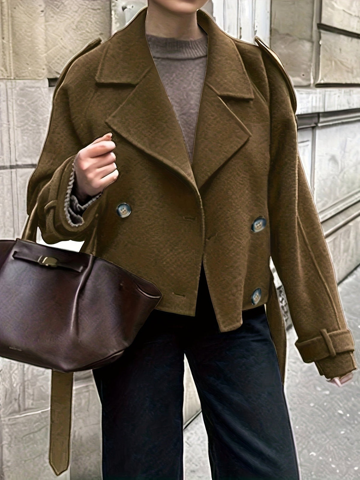 Belted cropped pea coat