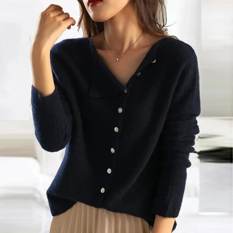 Boat-neck side-button cardigan