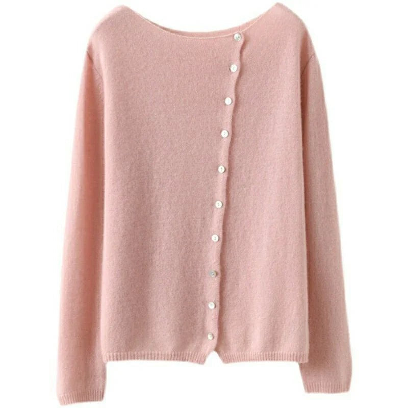 Boat-neck side-button cardigan
