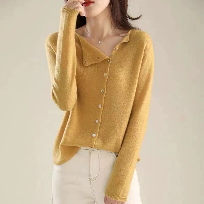 Boat-neck side-button cardigan