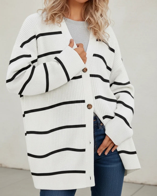 White Striped breton stripe oversized cardigan