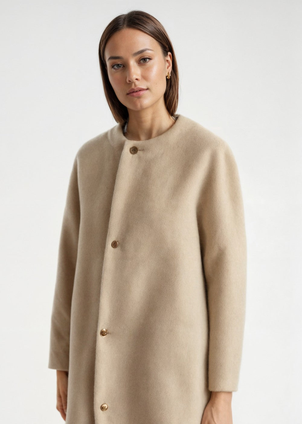 Brushed collarless longline cardigan