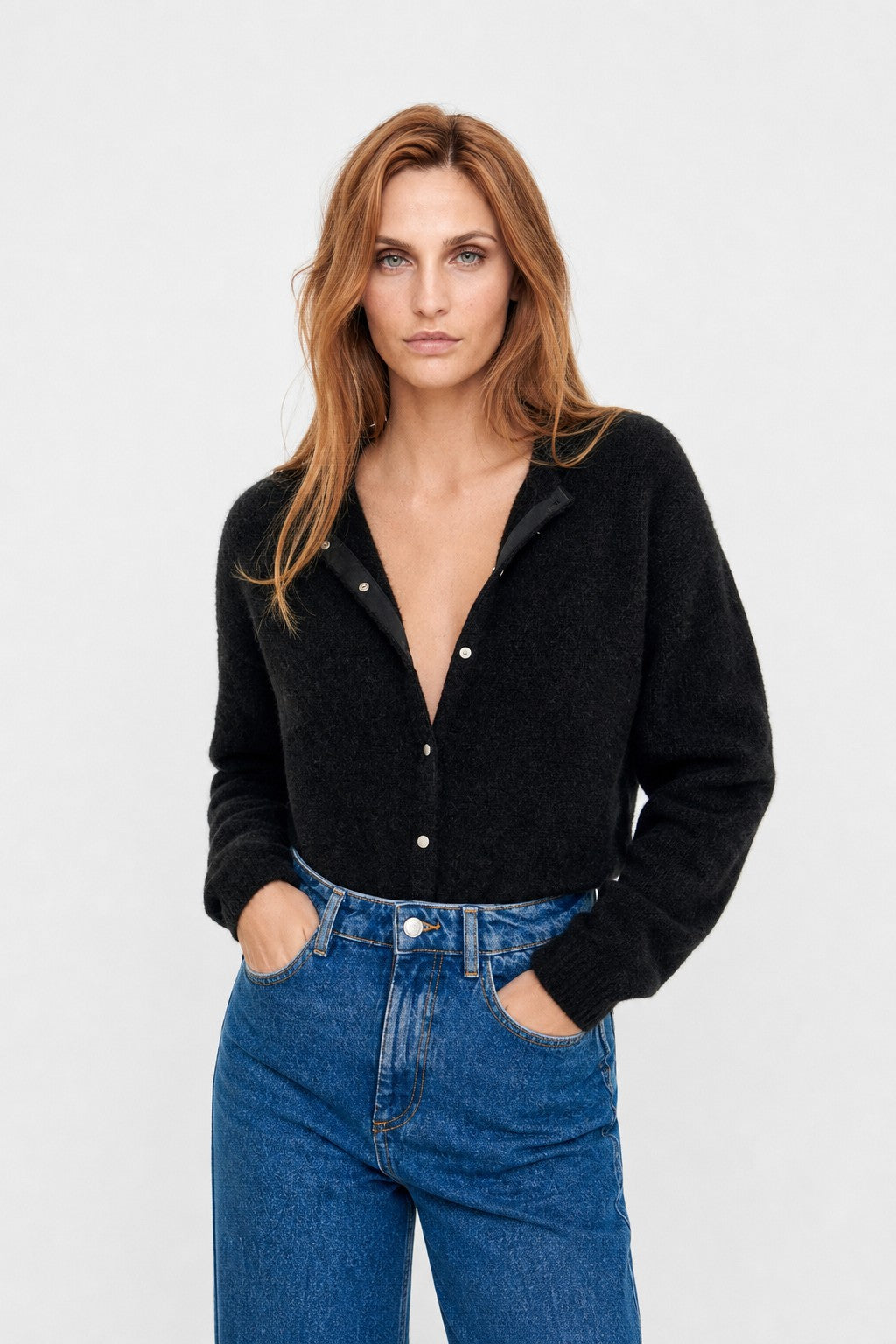 Brushed v-neck button cardigan