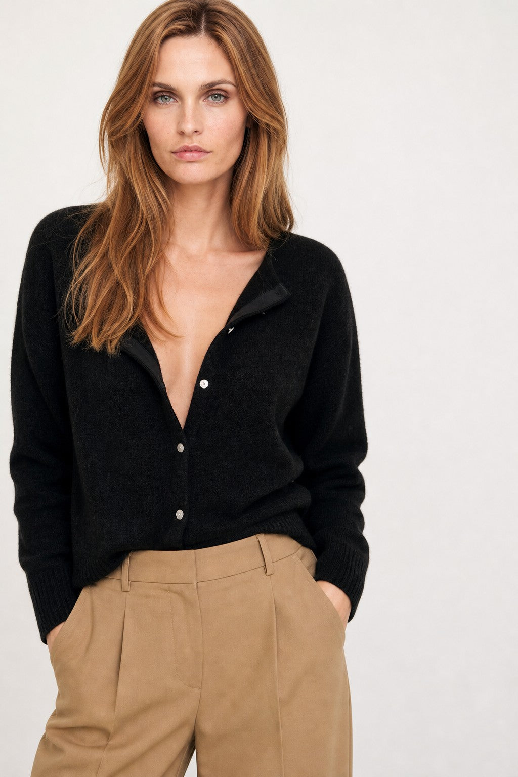 Brushed v-neck button cardigan