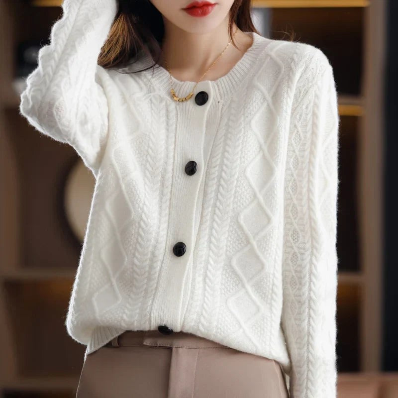 Cable-knit button cardigan