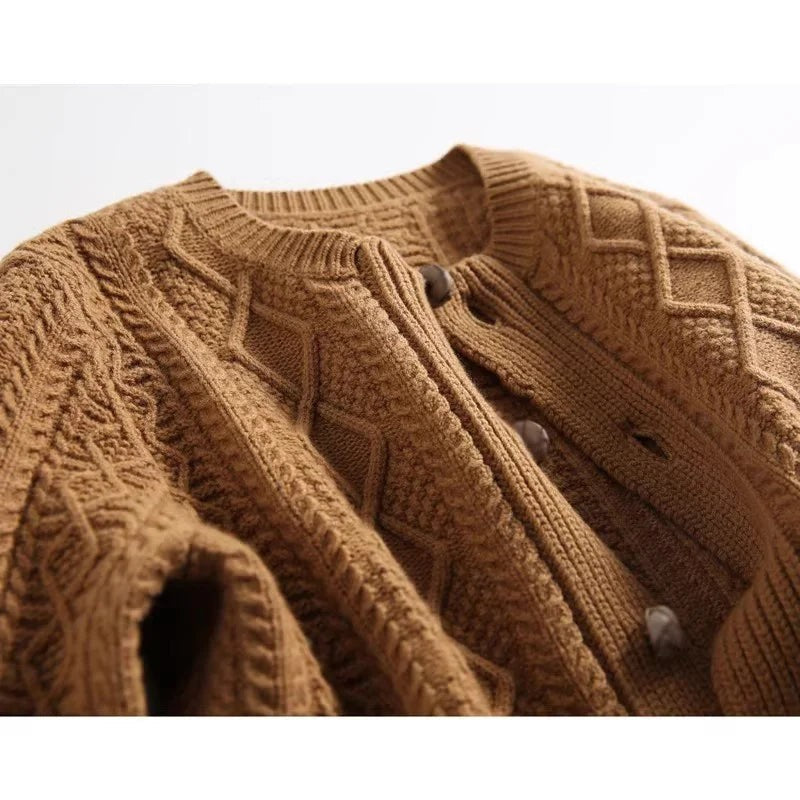 Cable-knit button cardigan