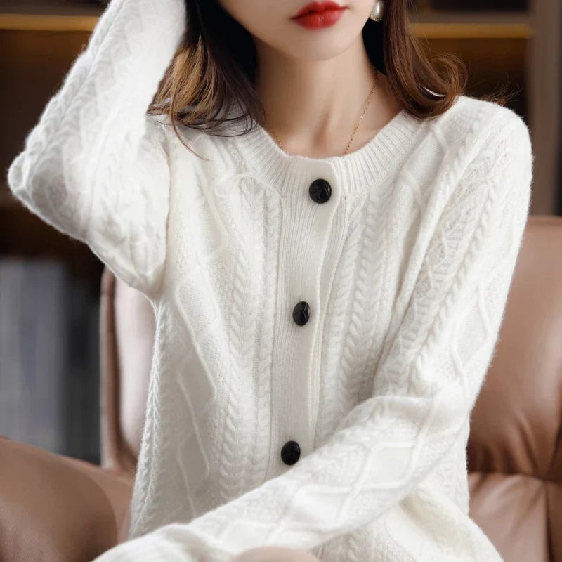 Cable-knit button cardigan