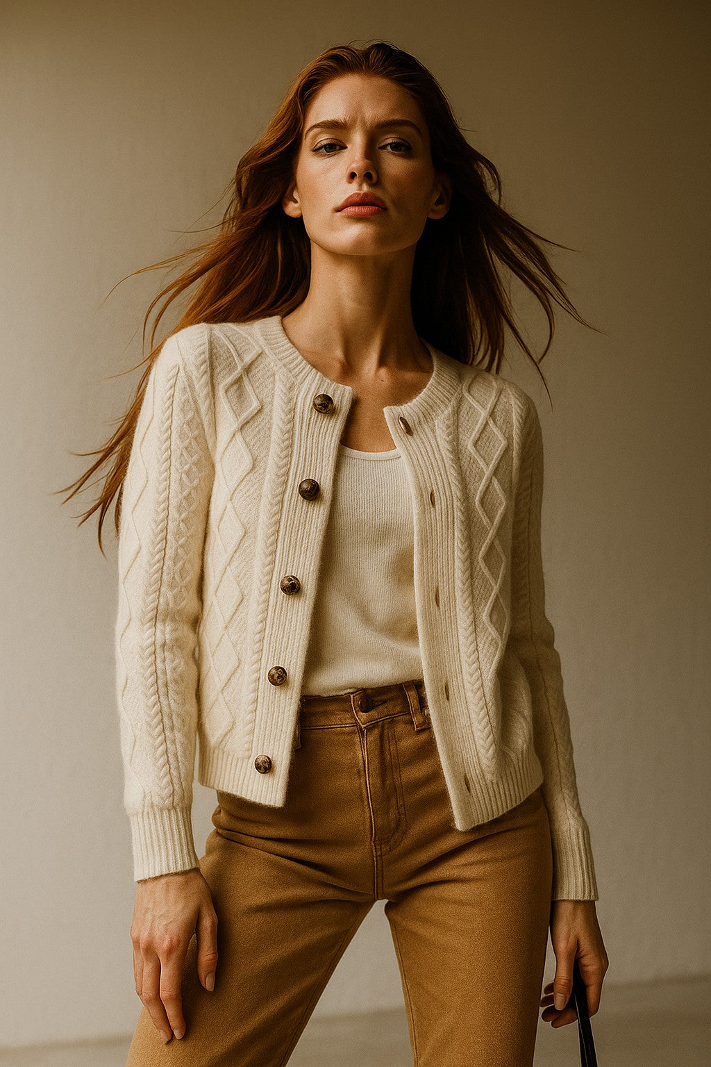 Cable-knit button cardigan