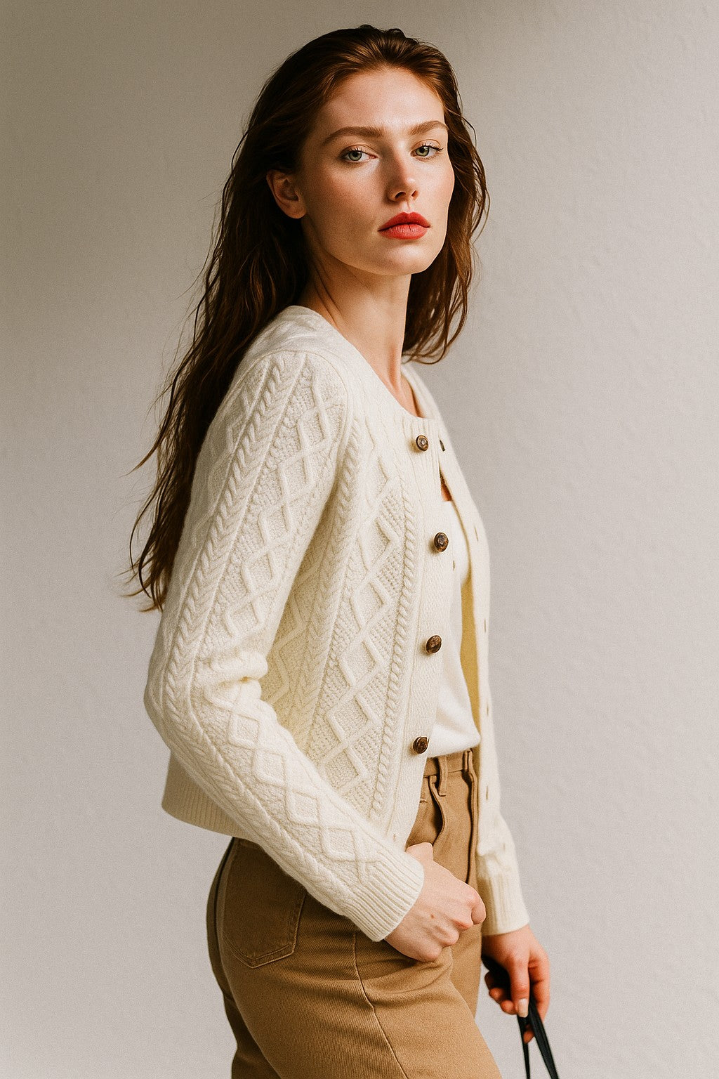 Cable-knit button cardigan