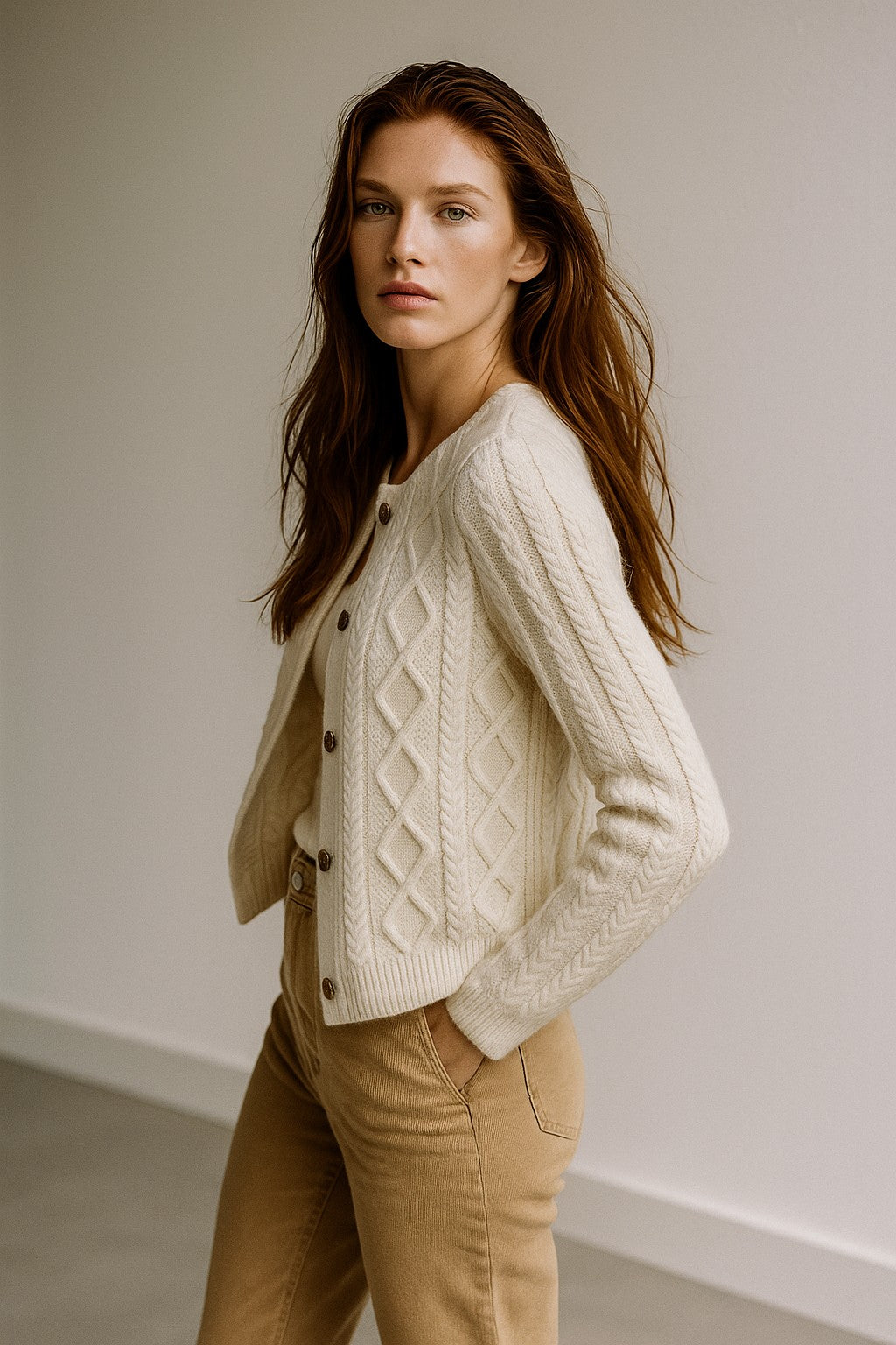 Cable-knit button cardigan