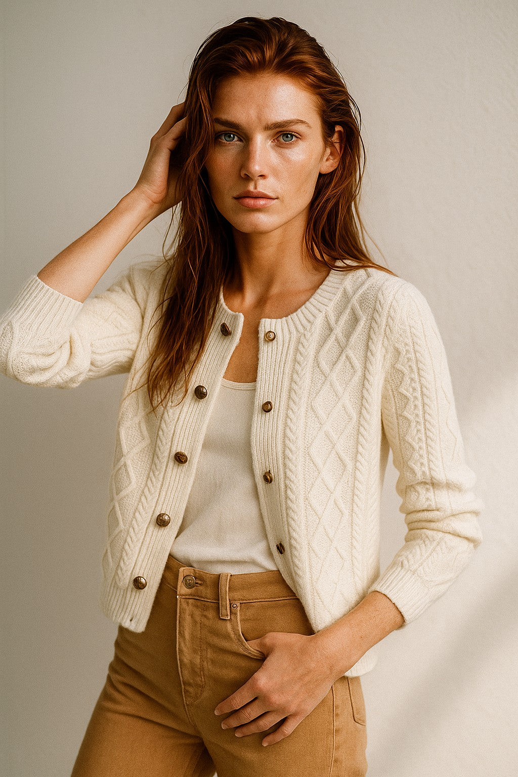 Cable-knit button cardigan